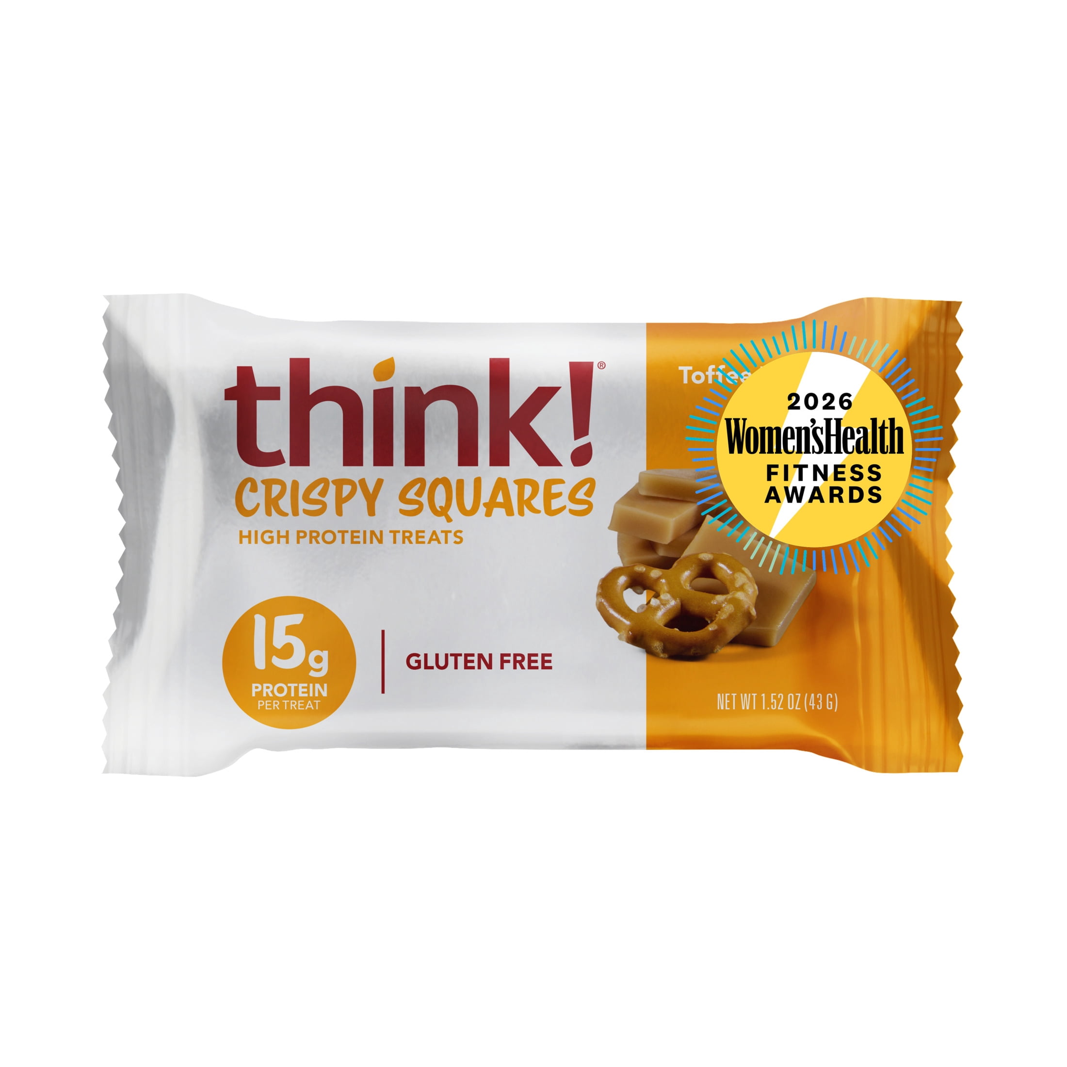 think! High Protein Crispy Squares, Toffee Pretzel Crunch, 4 Count
