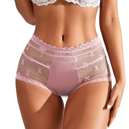 Tanghaowl Womens Underwear Lace Seamless Bikini Lace Underwear Half Back Coverage Panties Silk Long Underwear Women