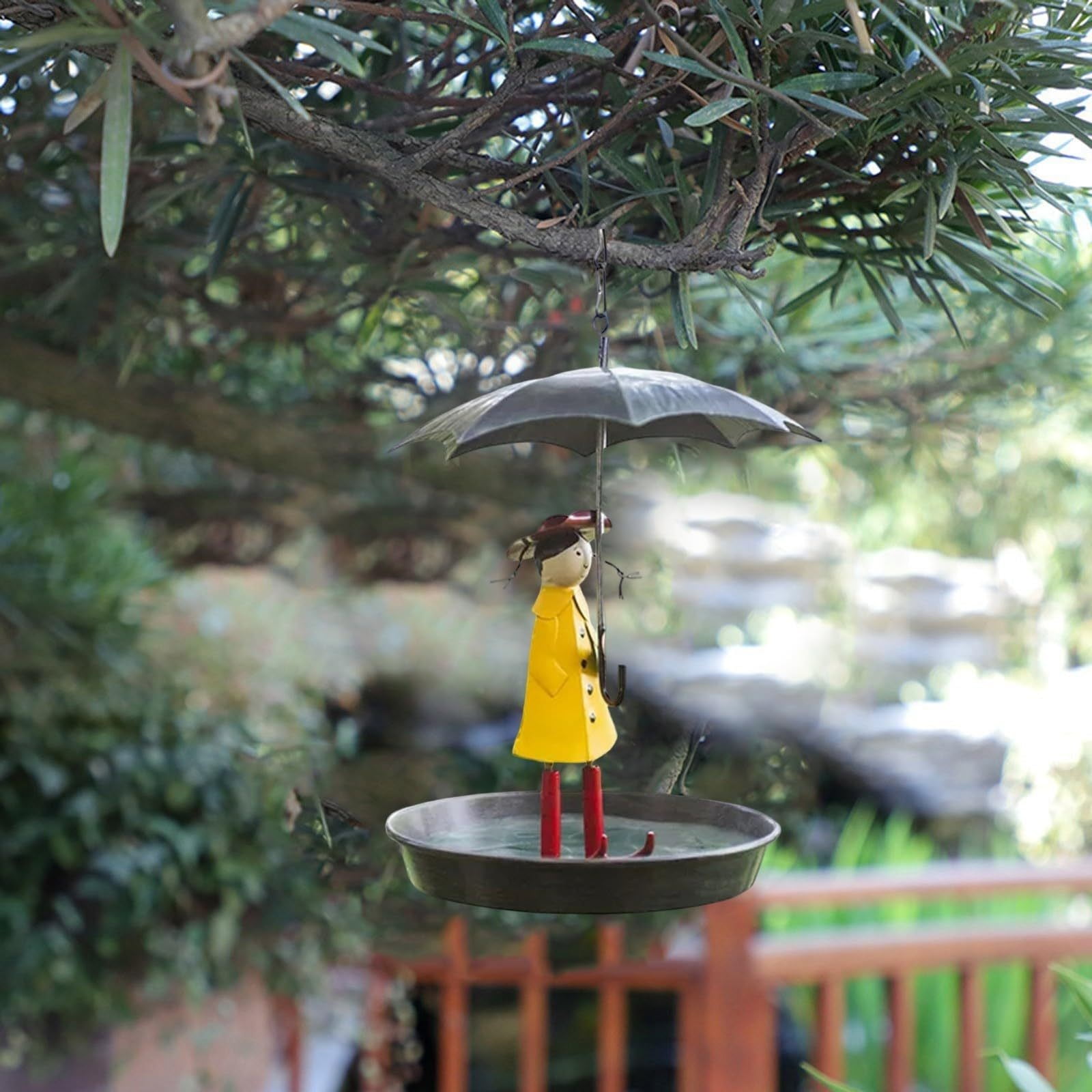 Animal And Girl And Umbrella Bird Feeder, Hummingbird Feeder Umbrella, Bird Feeders for Outdoors, Hanging Bird Feeder Set with Metal Chain Umbrella (Girl, Iron)