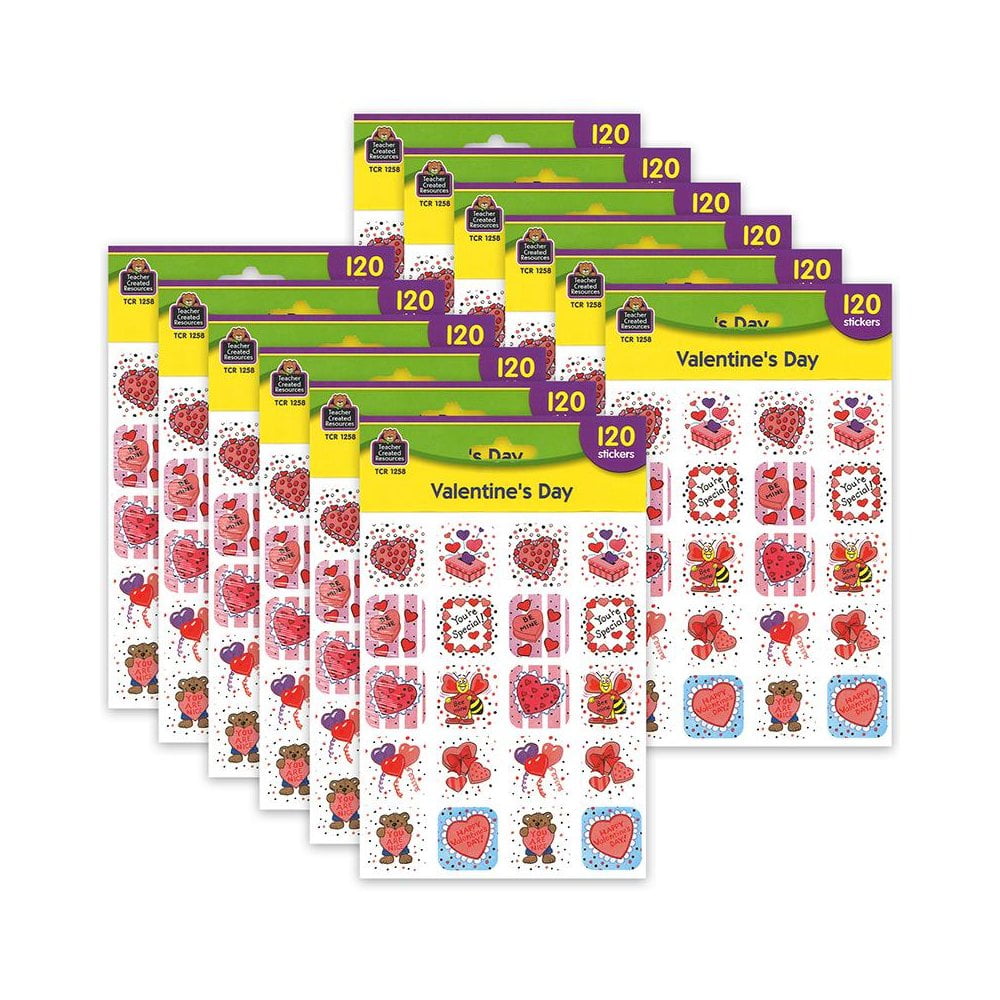 Teacher Created Resources Valentines Day Stickers, 120 Per Pack, 12 Packs