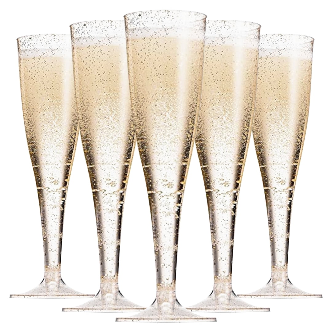 SenseYo 30 Plastic Champagne Flutes Disposable Champagne Glasses Mimosa Glasses Plastic Glitter Rose Gold Champagne Flutes Toasting Glasses Disposable for Parties Wedding Events 