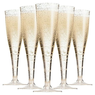 Efavormart 12 Pack | 6oz Gold Rim Glittered Plastic Champagne Glasses ...