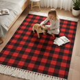 thumbnail image 3 of Bedroom Rug Carpet 3'x 5', Black Red Plaid Washable Floor Carpet with Tassels, Vintage Rustic Buffalo Checked Gingham Elegant Soft Floor Rug Mat for Patio, Balcony, Laundry, Room Decor, 3 of 9