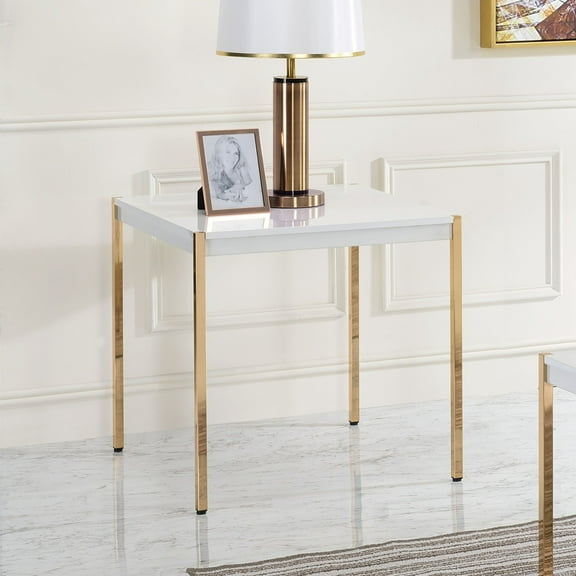 Otrac End Table in White & Gold Finish