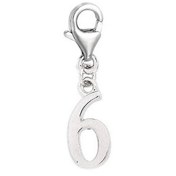 Clip on Number 6 Dangle Charm Pendant for European Clip on Charm Jewelry w/ Lobster Clasp