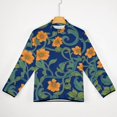 thumbnail image 5 of Orange Flowers Blue Background Floral Pattern Men's Stand Collar Sweater Long Sleeve Clothing Loose Fit Sports Sweater, 5 of 8