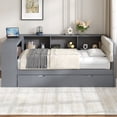 thumbnail image 4 of Mirightone Wood Twin Size Trundle Bed with Storage Shelves and Upholstered Headboard, Twin Daybed with Desk and Trundle for Adults Teens – Gray, 4 of 7