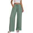 thumbnail image 2 of Tqcoqu Womens Wide Leg Linen Palazzo Pants Casual Elastic Waist Drawstring Flowy Loose Beach Travel Trousers with Pockets,Mint Green,Women's S-XXL, 2 of 8