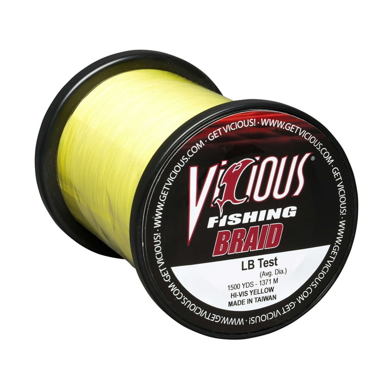 Vicious Fishing 80lb Hi-Vis Yellow Braid, 1500 Yards, .0169 in 