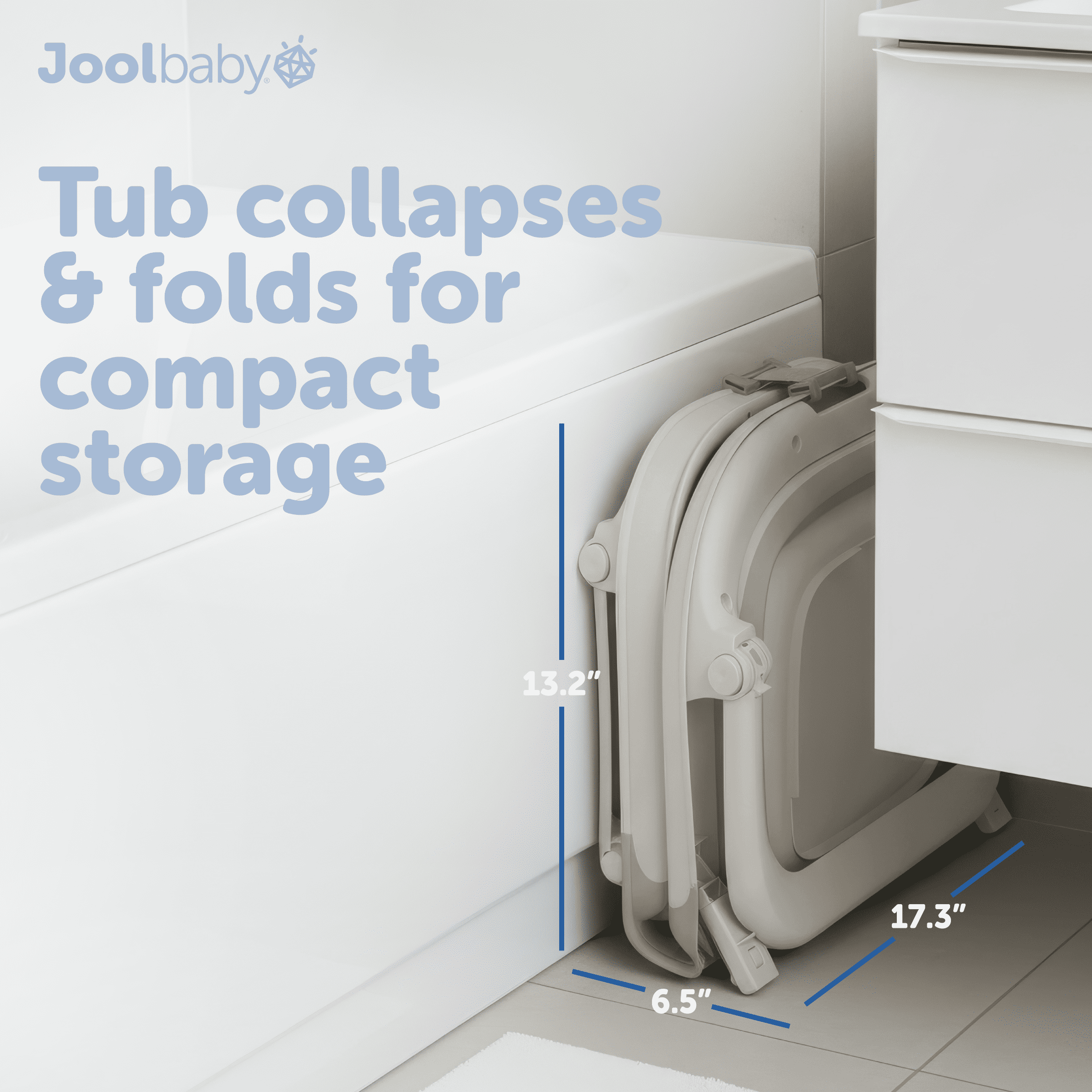 Jool Baby Fold ‘n Store Baby Bathtub – 3 Stage Collapsible Bather for Easy Storage, Portable for Travel – Built-in Thermometer (Oatmeal)