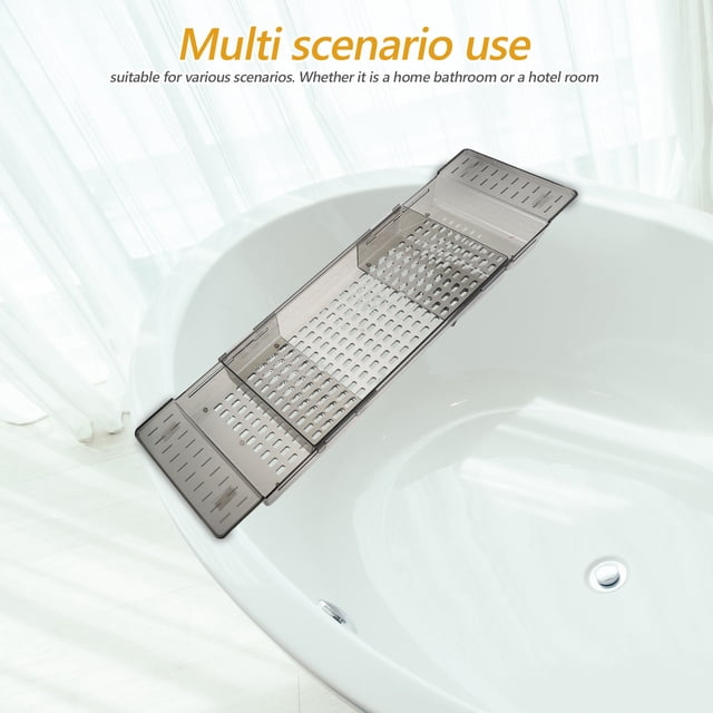 Raindrops Bathtub Storage Organizer Light Grey with Adjustable Extendable Tray and Drain Function