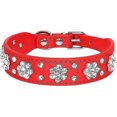 thumbnail image 1 of Cute Pu Leather Dog Collar - Rhinestone Flower Pattern Studded - 1 Inch Width Fit Small And Medium Dogs Red S:11-13, 1 of 4
