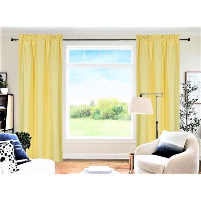 R64 AMARILLO 100% privacidad paneles filtrantes de luz cortina opaca para decorar ventanas Juego de dos (2) paneles forrados con bolsillo para varilla 37" de ancho x 84" de largo cada uno