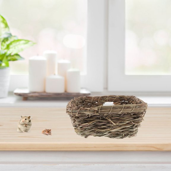 OUNONA Handwoven Grass Pet Nest Small Animal House Comfortable and Cozy Light Brown for Hamsters