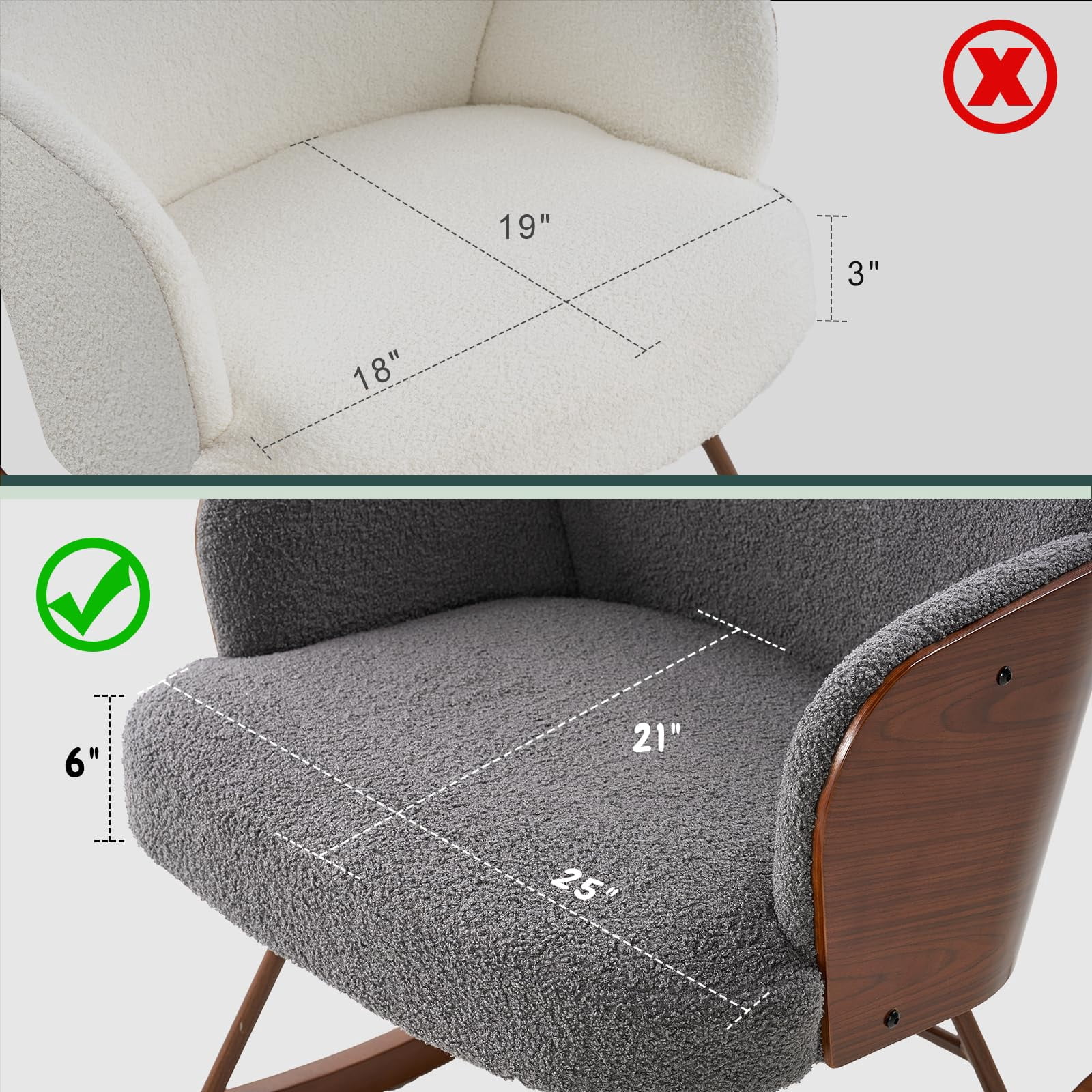 Merluxy Nursery Rocking Chair for Living Room,Bentwood Frame and Teddy Upholstered,Grey