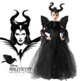 thumbnail image 2 of Vestido de maléfica negro oscuro, vestido de reina malvada para niñas, vestidos de cosplay para niños, disfraz de carnaval, Halloween, bata de tul para niños, 2 of 5