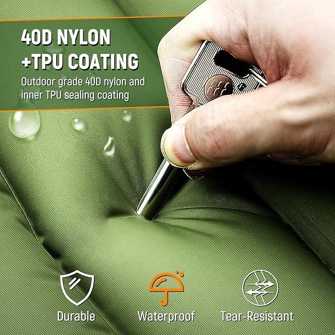 Double Sleeping Pad for Camping- Self Inflating 4" Extra-Thick with Pillow Built-in Foot Pump Inflatable Sleeping Mat for Backpacking, Hiking, Traveling, Tent, Portable Camping Mat