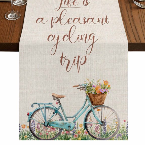 Table Runners 72 Inches Long Dress Scarves, Spring Farmhouse Kitchen/Dining Table Runner, Coffee Tablerunners, Country Bicycle Botanical Blossom Wild Flowers 13x72 Inch