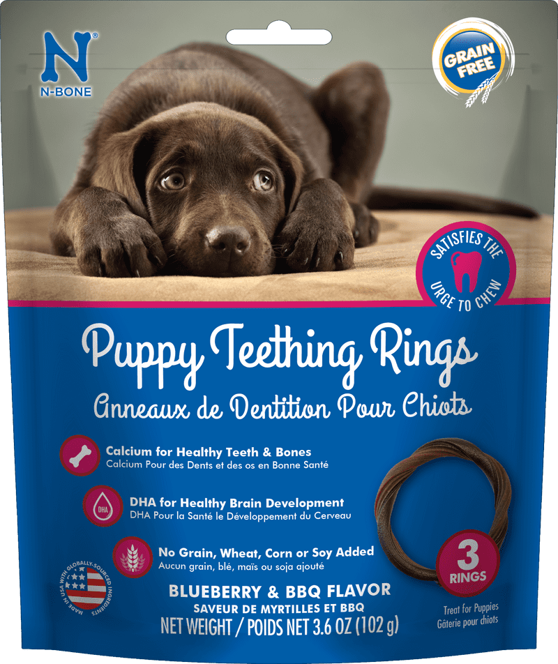 N-Bone Dental Treat Puppy Teething Rings GF Blueberry & BBQ 3pk 3.6 oz