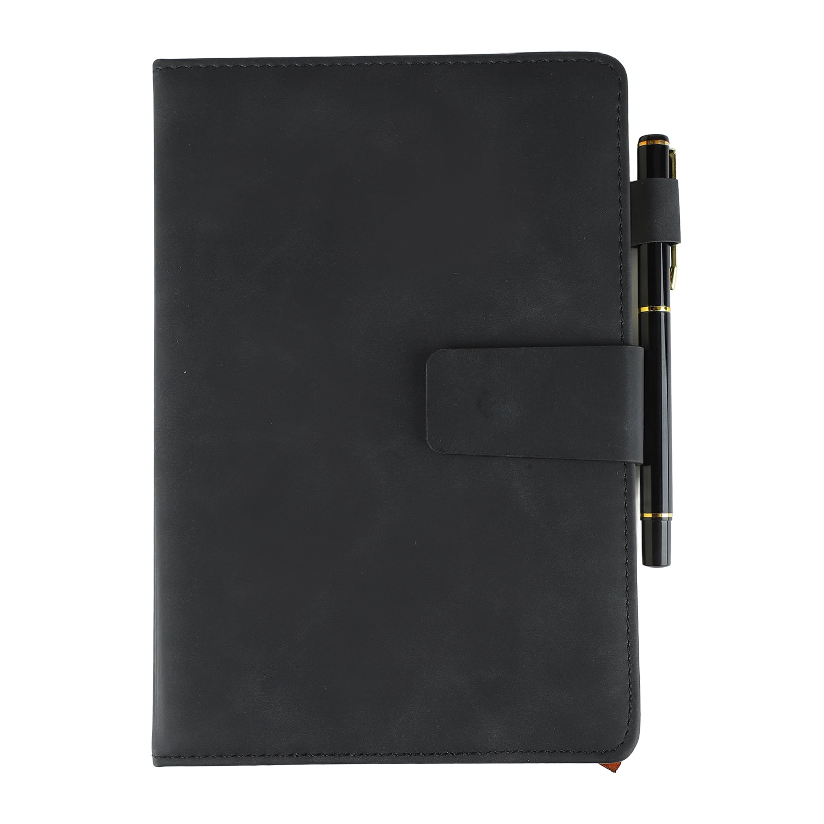 M Buder A5 Notebook PU Leather Ruled Journal with Pen, Black, 8.7 x 5.9 inches