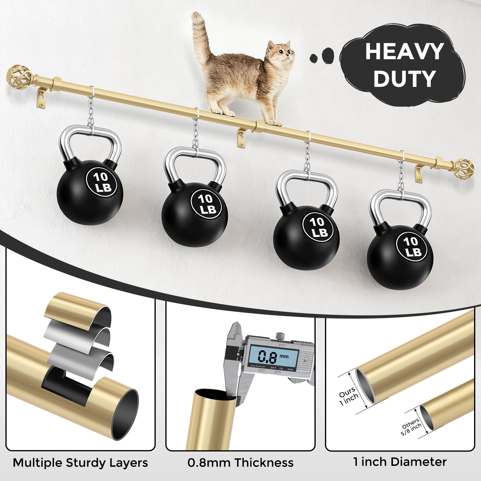 OLV 1" Gold Twist Cage Adjustable Single Curtain Rod Set for Windows,36-120"