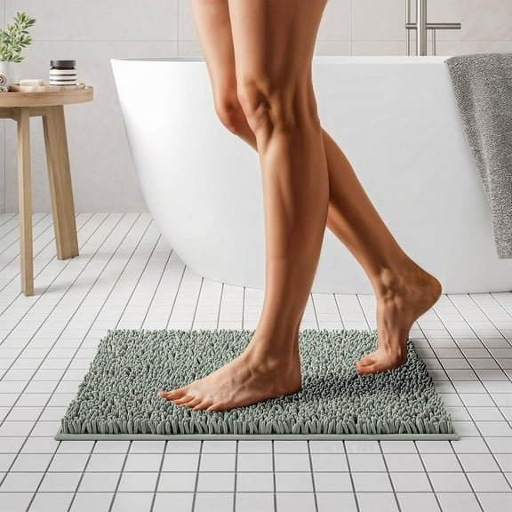 Mayshine Luxury Bathroom Mats, Super Soft Plush Shaggy Bathmat, Non-Slip, Sage Green, 17" x 24"
