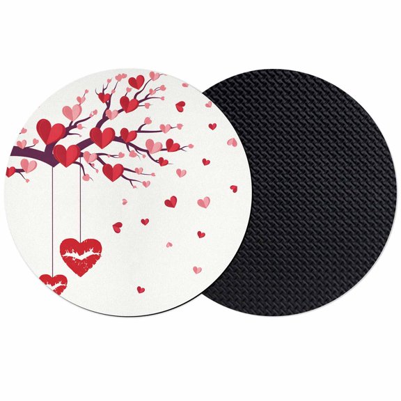 Red Valentines Day Coasters Set of 2, Absorbent Coasters for Drinks, Red Love Heart Tree Coaster for Desk Coffee Table Protection, Home Decor House Warming Gifts 4"