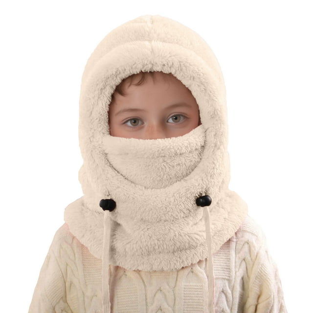 GPOECD Tuque d'Hiver Chaude pour Enfants avec Cache-Oreilles et Cache-Cou Thermique pour Temps Froid, Activités Extérieures comme le Ski et le Vélo, Beige, 3-10 Ans