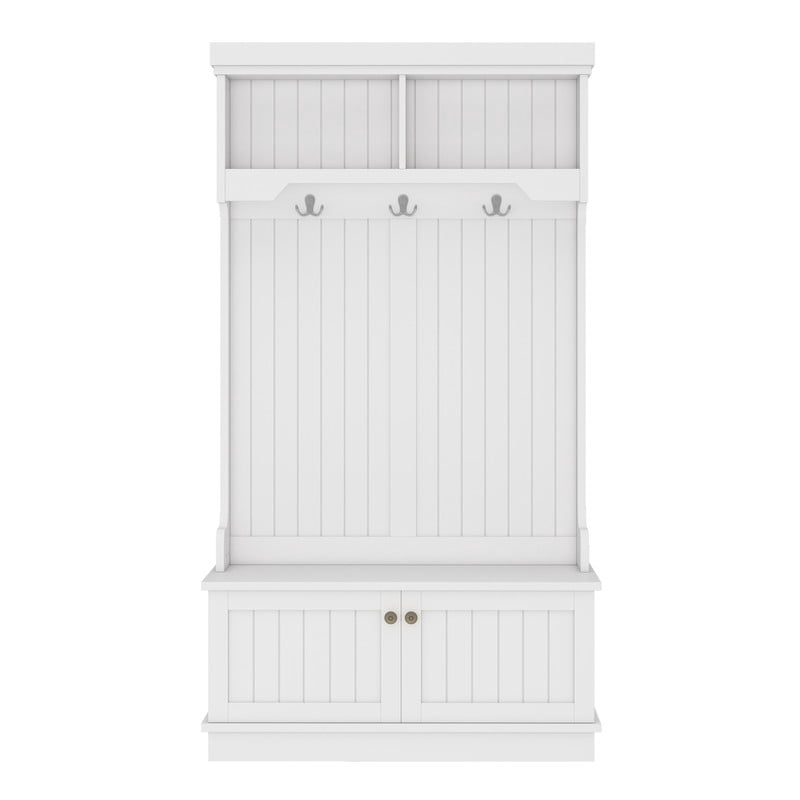 Small Entryway Hall Tree with Shoe Storage Bench, Hallway 4-in-1 Design Coat Cabinet with Hooks & Open Compartments