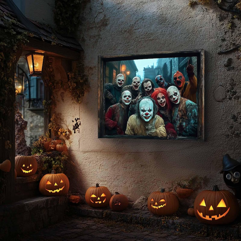 Handmade Creepy Clown & Scary Nun Canvas – Horror Halloween Wall Art – Eco-Friendly