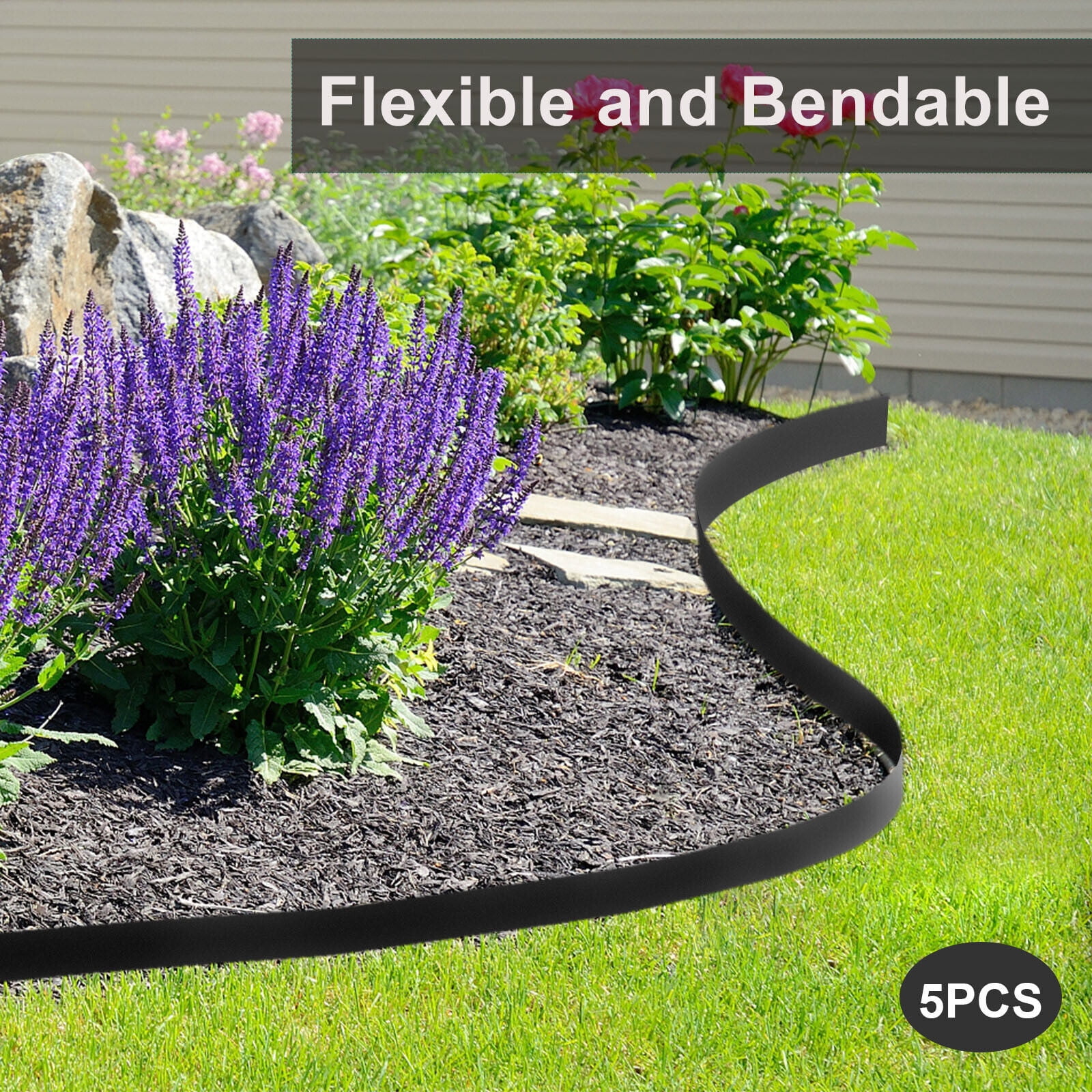 Fichiouy 5 PCS Landscape Edging L39" Bendable Metal Garden Lawn Border Decorative Garden Fence Black