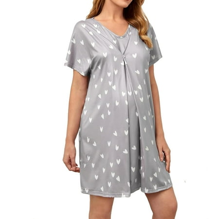 

Maternity Loungewear V neck Nursing Nightdress Grey M