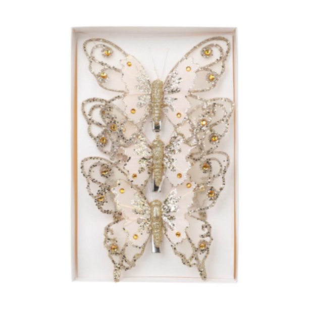 3 piezas de decoraciones navideñas con mariposas con clip para centro de mesa BLESIY oro