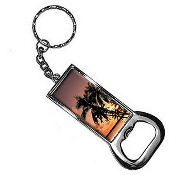 Tropical Island Beach Sunset Sunrise Keychain Key Chain Ring Bottle Bottlecap Opener