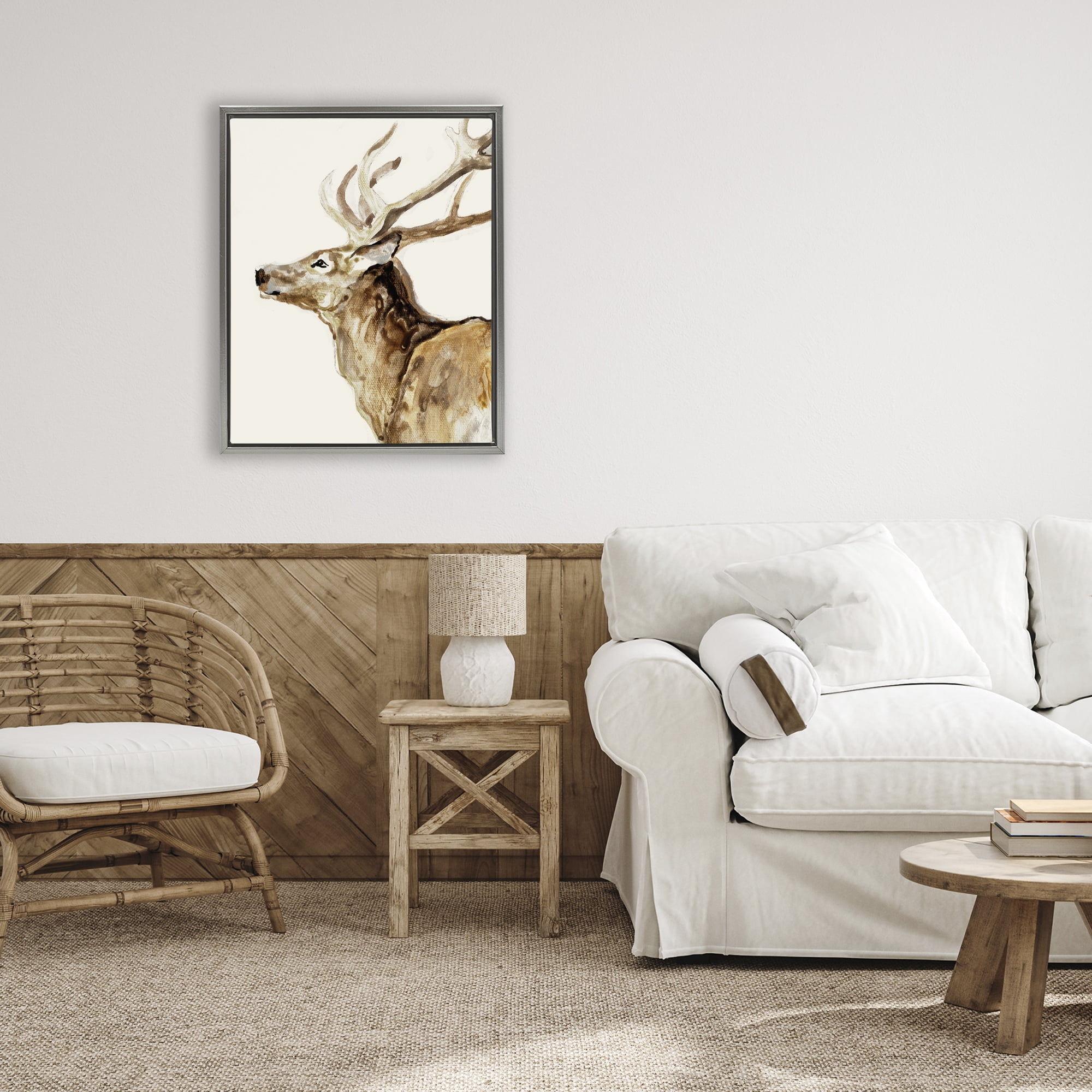 Stupell Industries Deer Portrait Profile View Gray Framed Floater Canvas Wall Art, design by Lorenzo Collective