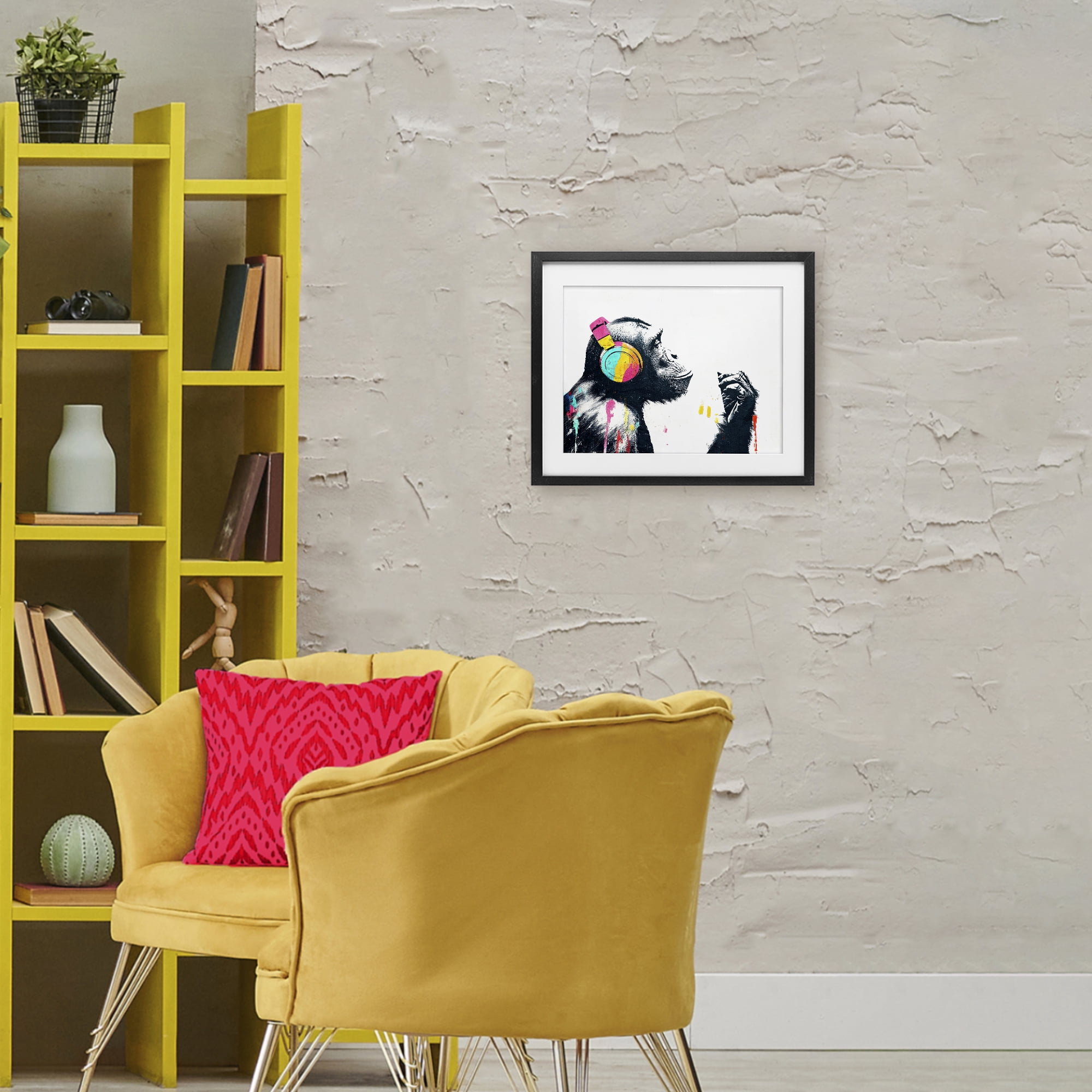 Stupell Industries Ape On Air Headphones Black Framed Print Under Glass, design by Svetlana Aleynikova