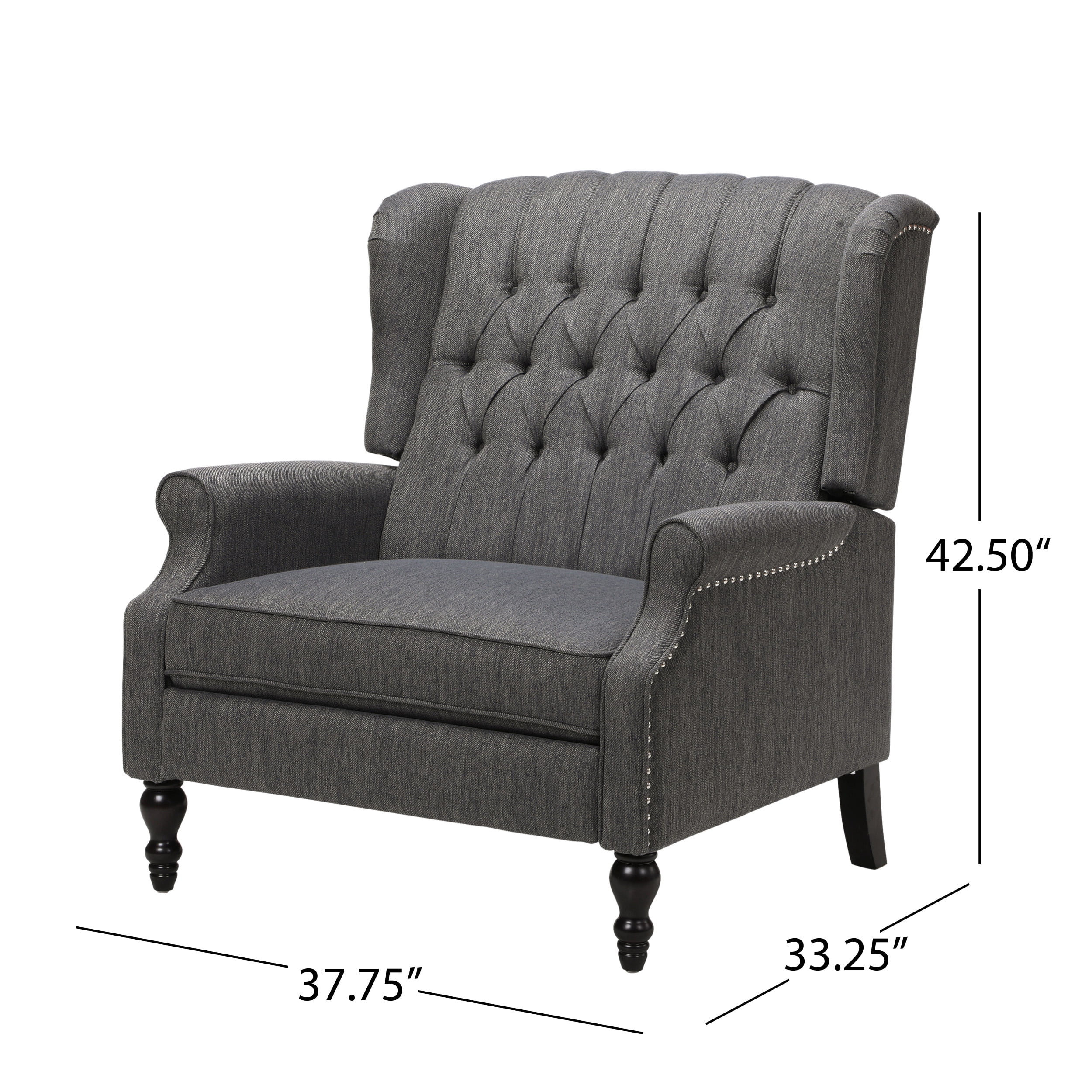 Noble House Khalid Oversized Fabric Push Back Recliner, Gray