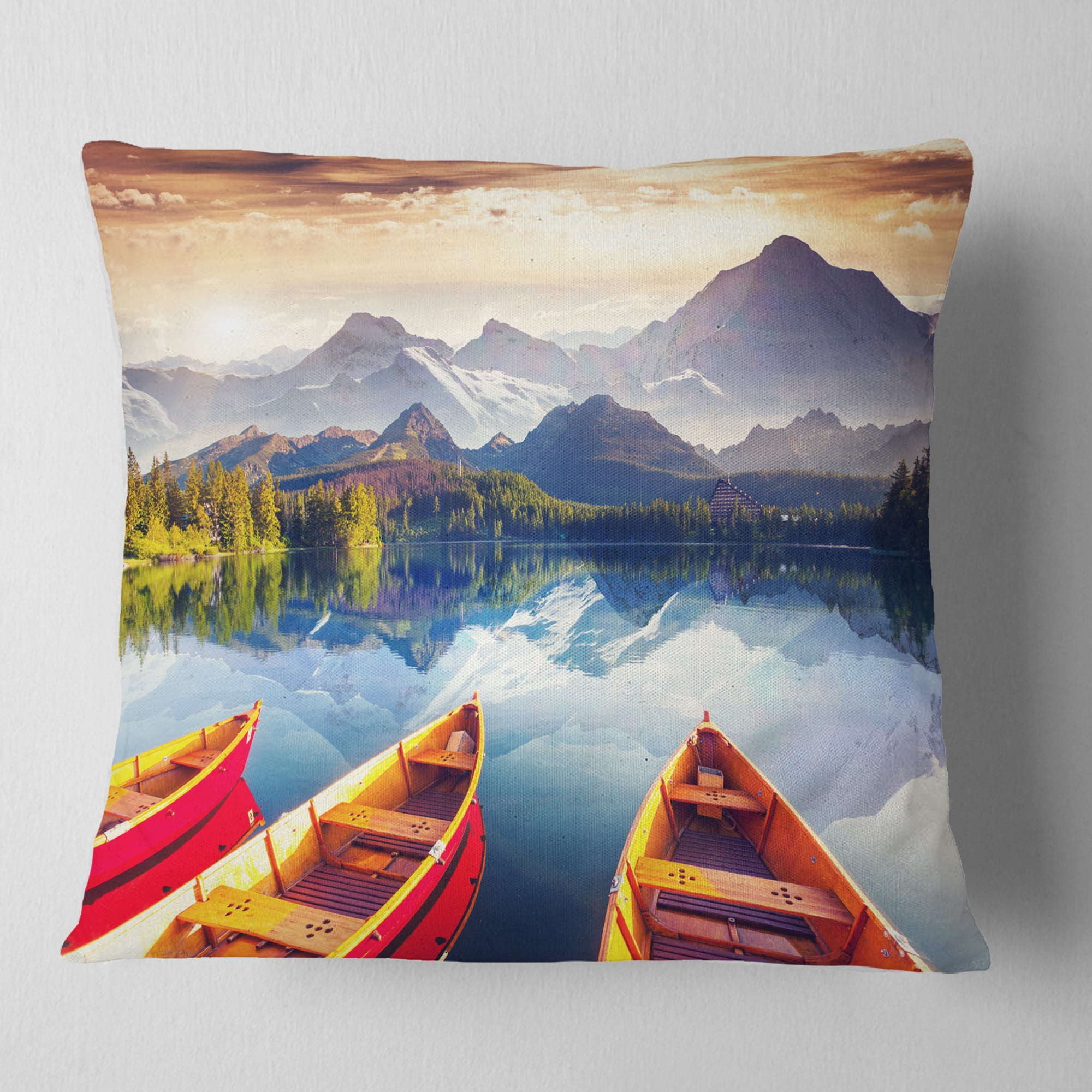 Designart Boats Heading to Lake - Landscape Printed Throw Pillow - 18x18