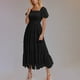 thumbnail image 2 of Vestido de Manga Larga Maxi para las Mujeres Caída Sólido Plisado, Sexy Manga Corta Elástica Cintura Boho Bolsillos, 2 of 9