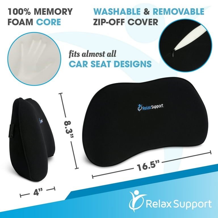 RELAX SUPPORT RS5 Lumbar Support Pillow for Car Back Support - Lumbar Roll  w/Multiple Inserts for 6 Customized Firmness Levels for a Pain Free Driving