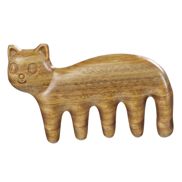 Cute Cat Wooden Scalp Massage Comb with Wide Tooth Design for Hair and Scalp Care