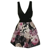 Xscape Black Multi Sleeveless Floral-Print Illusion-Inset Fit & Flare Dress 10