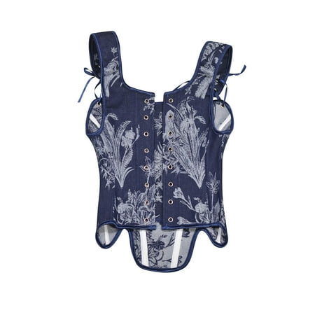 Women Vintage Floral Corset Top Renaissance Lace Up Underbust Bustier Vest Court Style Flower Embroidery Boned Overbust Rococo Cropped Tank Tops Clearance Elegant Baroque Corset Overbust Lingerie