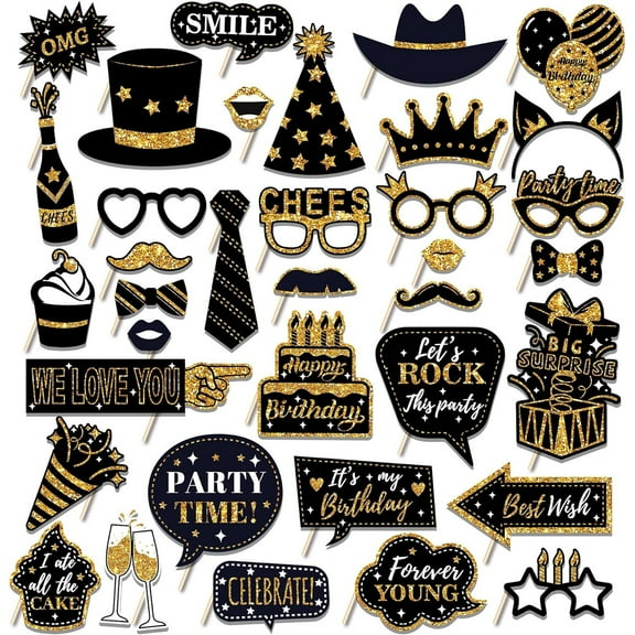 Jinswick Black and Gold Paper Party Decoration for Graduation Day, Wedding, Prom Night, New Year Photo Props Black and Gold Party DIY Decoration 36 Pieces