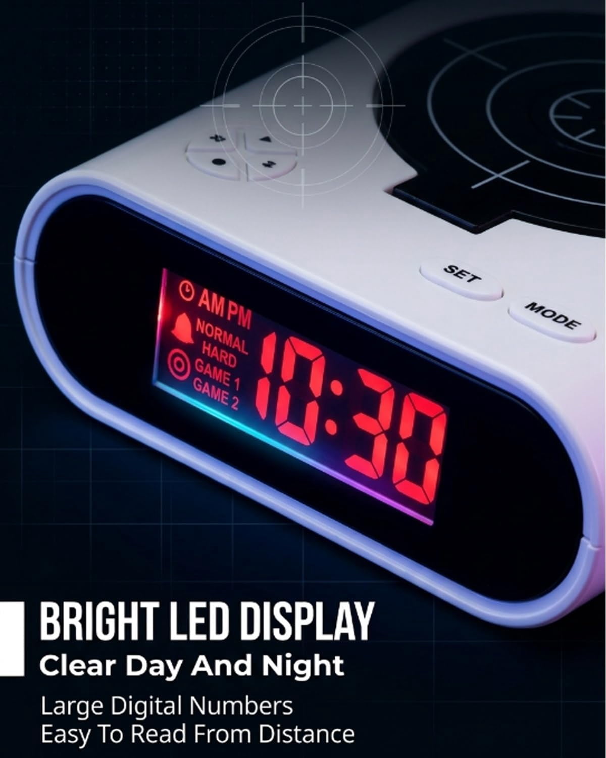 Target Alarm Clock with Shooting Game Digital Shot Timer Alarm Clock Interactive Wake You Shoot Personalized LED Display Bedside  Adults Fun Gift Bedroom Office