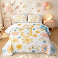 thumbnail image 2 of meiyoeat Floral Letter J Quilt King for Girls, Spring Daisy Groovy King Coverlet Set for Bedroom, Multicolor, 3pcs, 1 Comforter and 2 Pillowcases, 2 of 7
