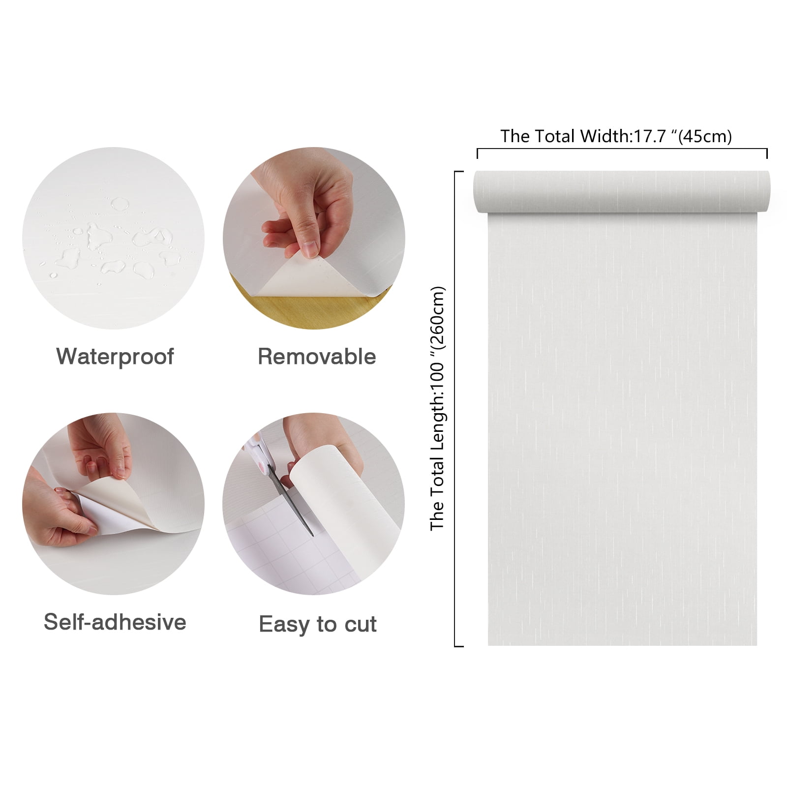 CHIHUT White Wallpaper Peel and Stick Grasscloth Linen Textured Wallpaper 17.7"x100" Self Adhesive Fabric Wall Mural for Bedroom Removable White Contact Paper for Cabinets Liners Bathroom Walls