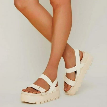 

〖Yilirongyumm〗 Beige 41 Sandals Women With Thick Soles Summer Roman Buckles Fashion Large Size Sandals And Women s Sandals