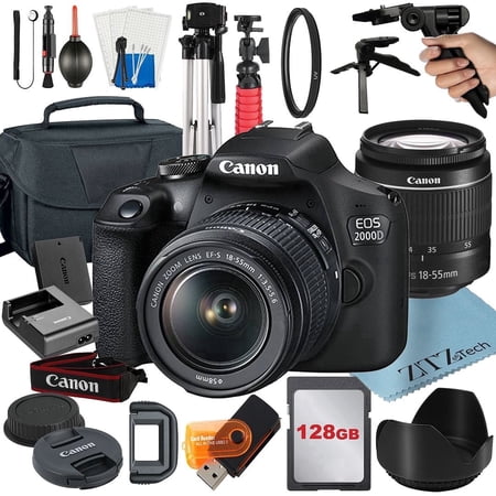 Canon EOS 2000D / Rebel T7 DSLR Camera Bundle with 18-55mm Zoom Lens + 128GB Card + Case + Tripod + ZeeTech Accessory (International Model)