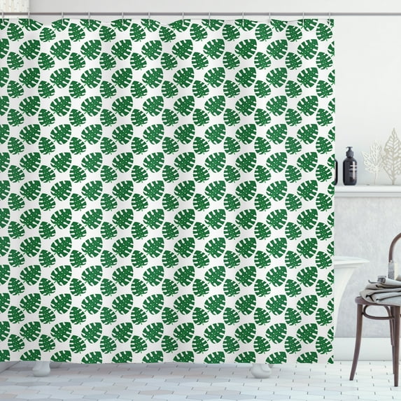Ambesonne Philodendron Shower Curtain, Jungle Leaves, 69"Wx70"L, Green and White